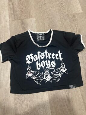 Killstar Black Crop Tee with White Graphic and Trim